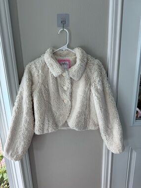 Justice Girls Cream Faux Fur Pea Coat